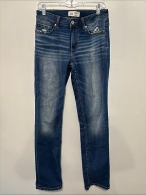 BKE Stella Mid-Rise Slim Fit Straight Jeans Size 28x30 Medium Wash Distressed